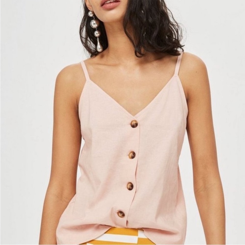 TOPSHOP Pale Pink Linen Button Up Tank